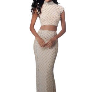 Sherri Hill 51738 Evening Dress Nude Silver size 2